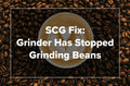 An overhead shot of a latte surrounded by coffee beans with text reading SCG Fix: Grinder Has Stopped Grinding Beans